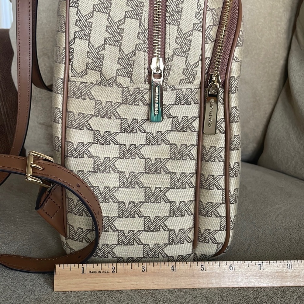 Brand New Michael Kors Logo Canvas Zippered Backpack w/ Gold Tone Accents - Picture 12 of 16